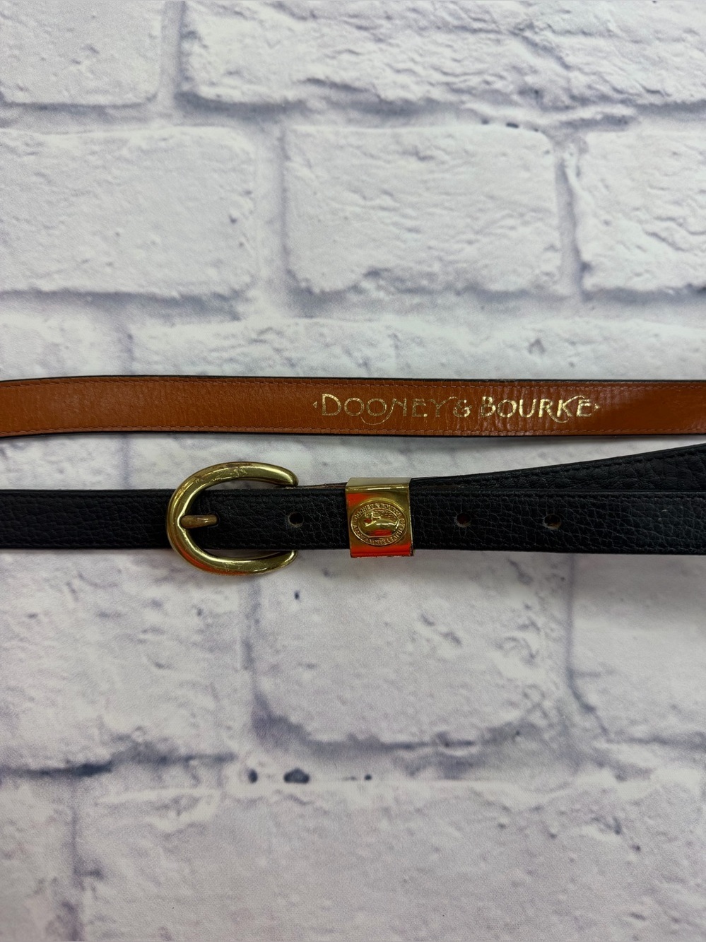 VTG  Dooney & Bourke Black Leather Belt w/ Brass Buckle. XL Late 80’s/Early 90’s